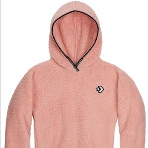 CONVERSE Star Chevron Sherpa Hoodie GIRLS PINK